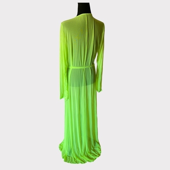 Kelly Green Sheer Mesh Maxi Loungewear Tie Front Robe Size X-La…BALLETCORE - Picture 8 of 9